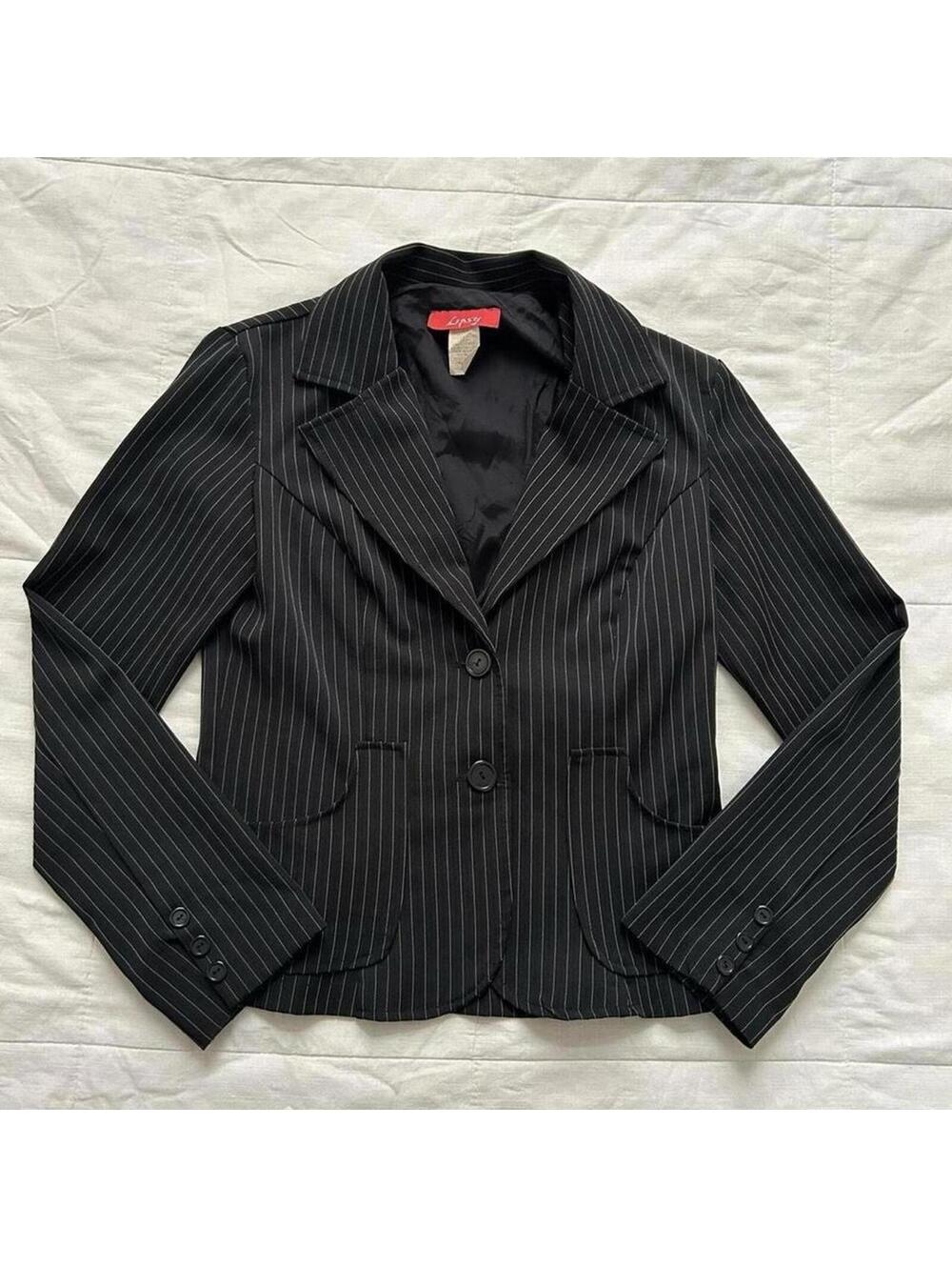 Y2K Paper Tag Vintage Lipsy Black Pinstripe Blazer Size S